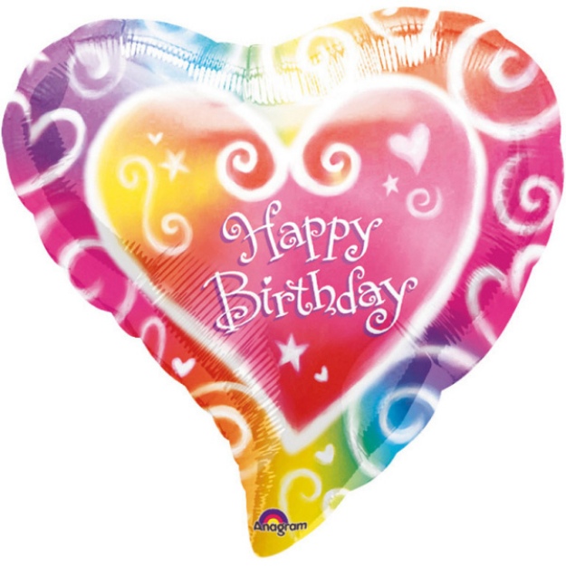 Obrázok z Fóliový balónik srdca - Watercolour Happy Birthday - 45 cm