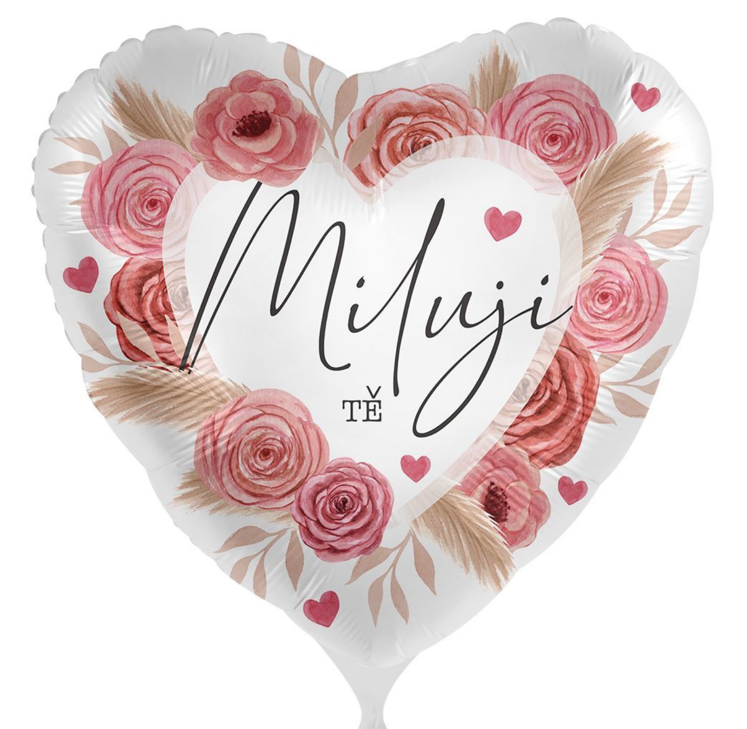 Foliový balonek Miluji tě - růžové květy CZ - 43cm
