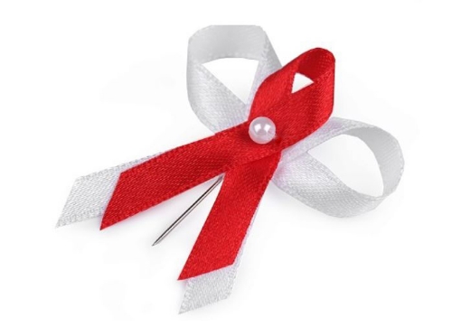 Levně Svatební mašlička k myrtě - červená a bílá