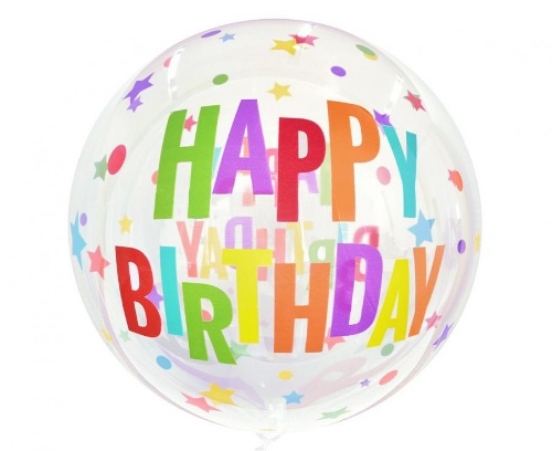 Balonek bublina Happy Birthday Hvězdičky - 51 cm