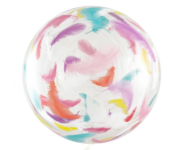 Obrázok z Balónik bublina s potlačou Farebná pierka - 51 cm