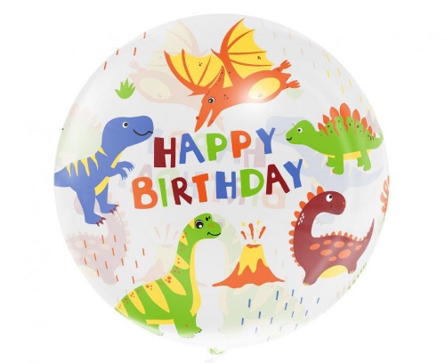 Levně Balonek bublina s potiskem Happy Birthday Dinosauři - 51 cm