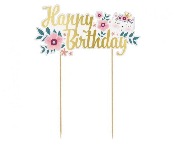Dekorace na dort  Happy Birthday - Kočičí party 19 cm