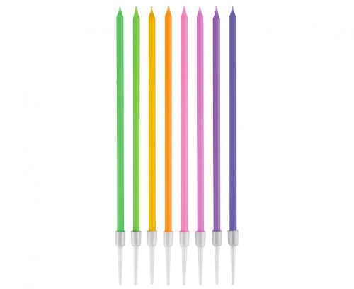 Levně Dortové svíčky dlouhé s držátky - pastelový mix 17 cm - 8 ks