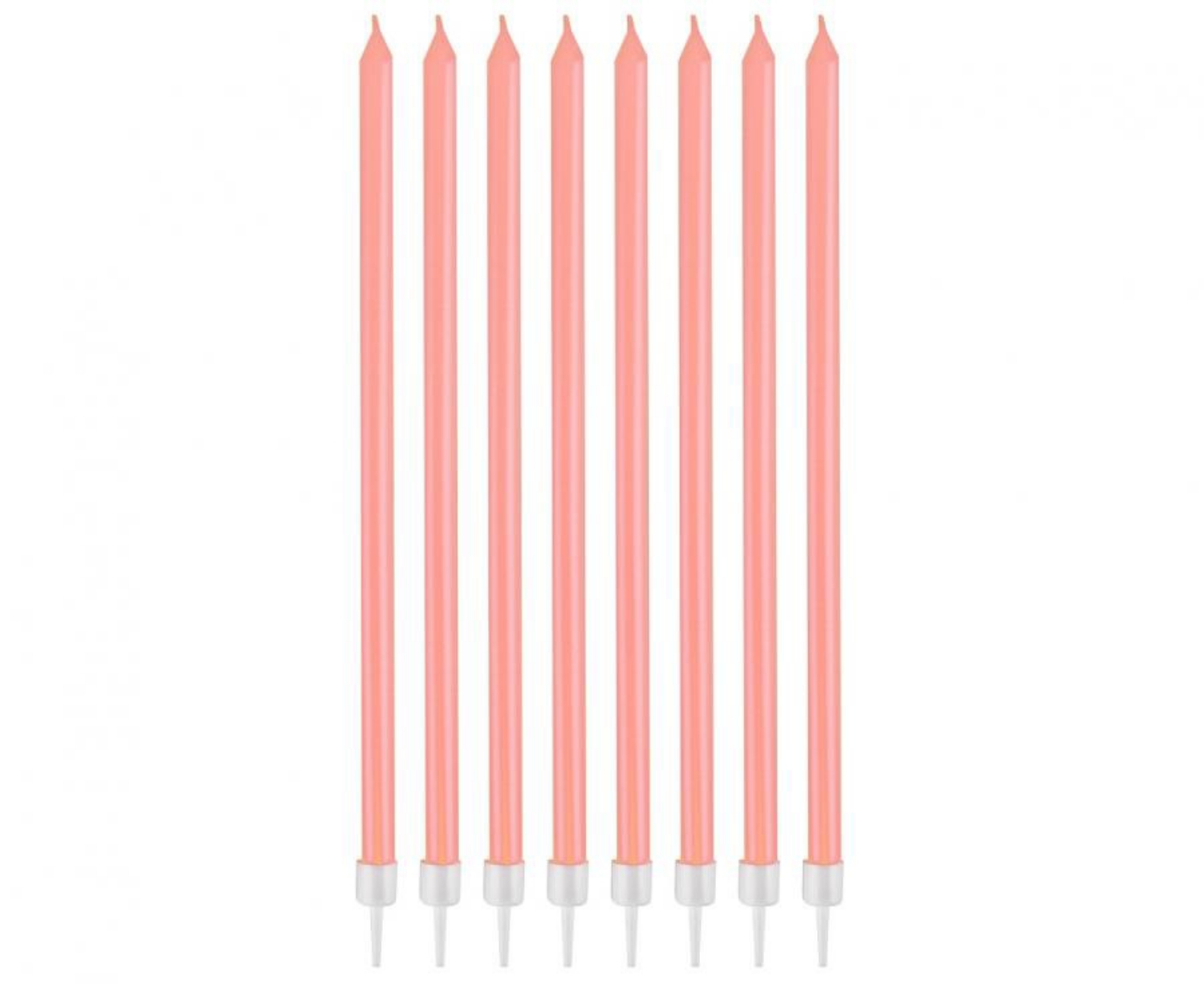 Dortové svíčky dlouhé s držátky - růžové 15,5 cm - 8 ks