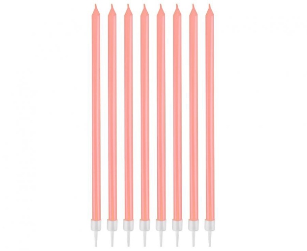 Obrázek z Dortové svíčky dlouhé s držátky - růžové 15,5 cm - 8 ks 