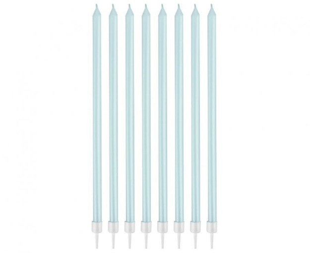 Obrázek z Dortové svíčky dlouhé s držátky - modré 15, 5 cm - 8 ks 