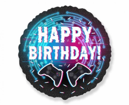 Obrázek Foliový balonek Game - Happy Birthday 45 cm - Nebalený