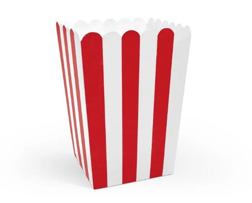 Levně Krabičky na popcorn červeno-bílé - 6 ks