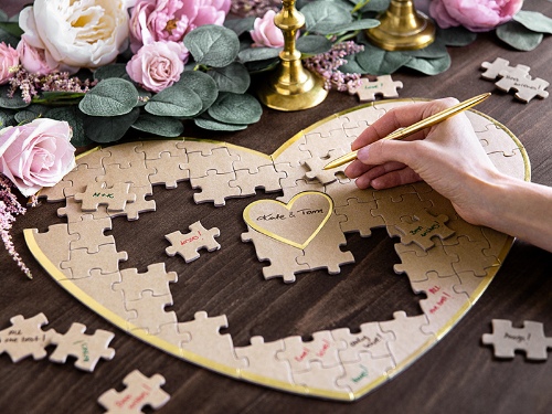Svadobná kniha hostí - Puzzle v tvare srdca 45x35.5cm