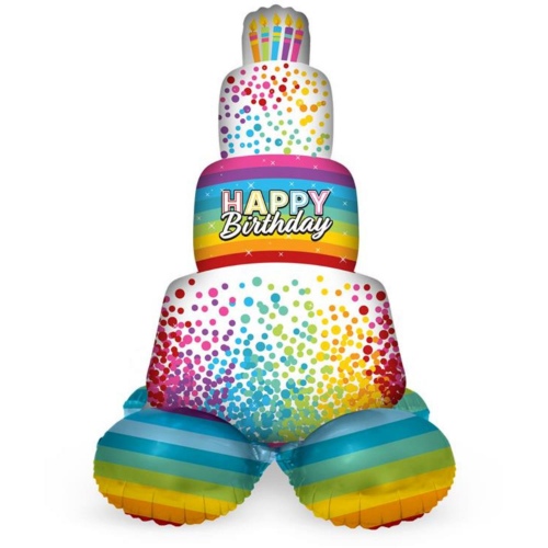 Levně Stojící balónek Narozeninový dort - Rainbow Bday 72 cm