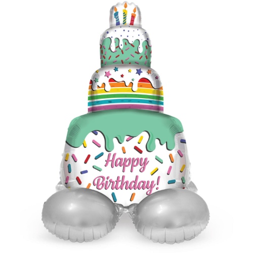 Levně Stojící balónek Narozeninový dort s polevou - Happy Birthday 72 cm