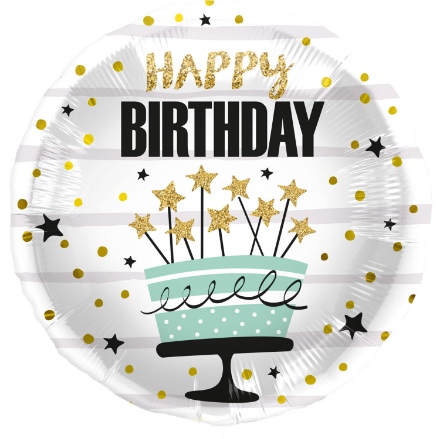 Obrázek Foliový balonek zlaté hvězdy - Dort Happy Birthday  - 45 cm, Folat