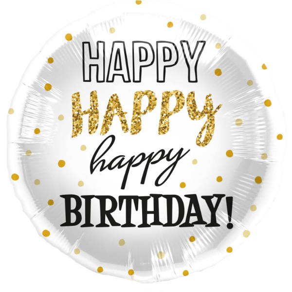 Foliový balonek zlaté puntíky - Happy Birthday - 45 cm Folat