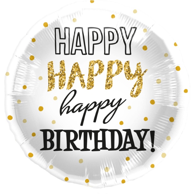Obrázek z Foliový balonek zlaté puntíky - Happy Birthday - 45 cm Folat 