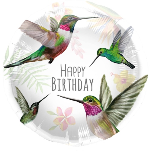 Levně Foliový balonek - Kolibříci, Happy Birthday - 45 cm