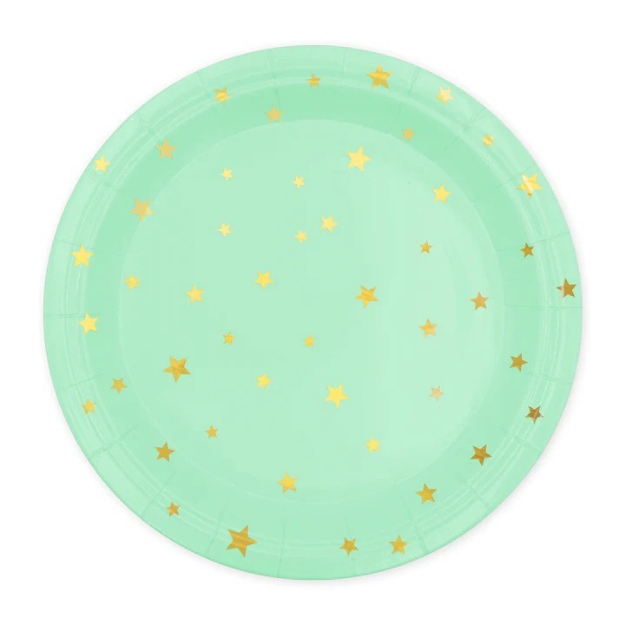 Obrázok z EKO Papierové taniere - mätové so zlatými hviezdičkami 18 cm - 6 ks