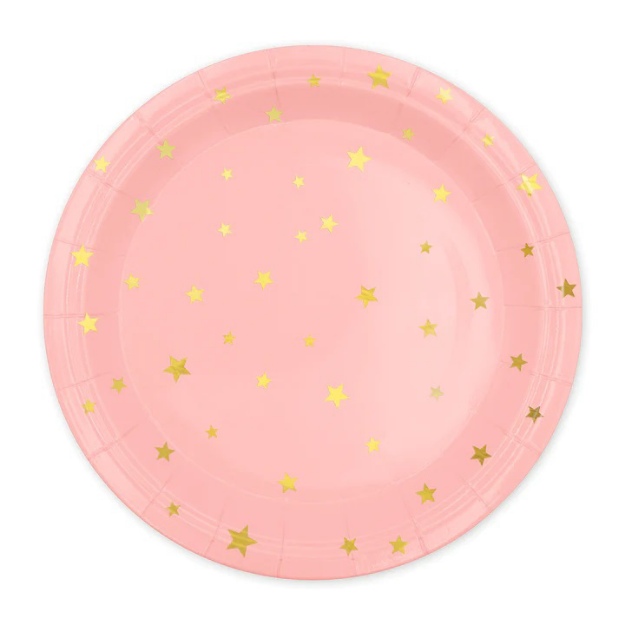 Obrázek z EKO Papírové talíře - růžové se zlatými hvězdičkami 18 cm - 6 ks 