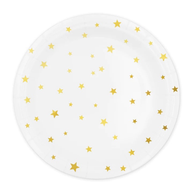 Obrázek z EKO Papírové talíře - bílé se zlatými hvězdičkami 23 cm - 6 ks 