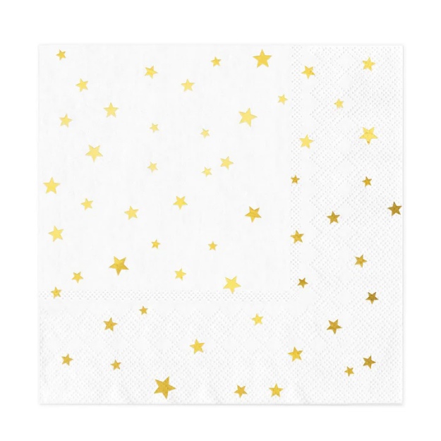 Obrázek z Papírové ubrousky bílé se zlatými hvězdičkami, 10 ks - 33 cm x 33 cm 
