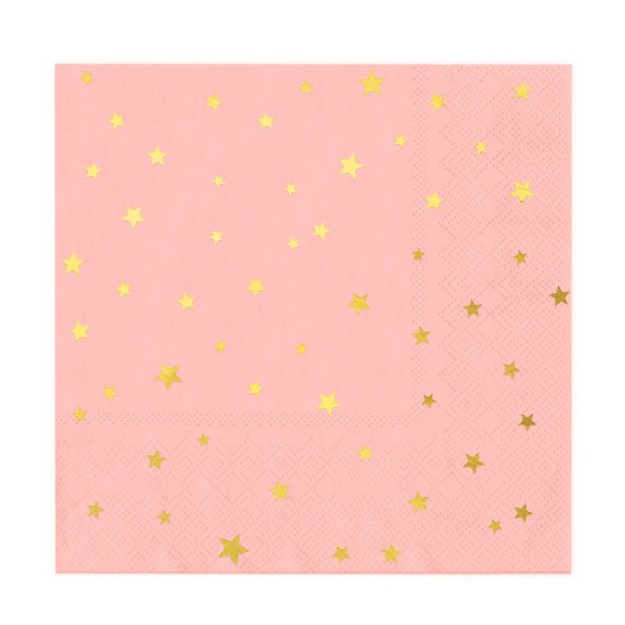 Obrázek z Papírové ubrousky růžové se zlatými hvězdičkami, 10 ks - 33 cm x 33 cm 