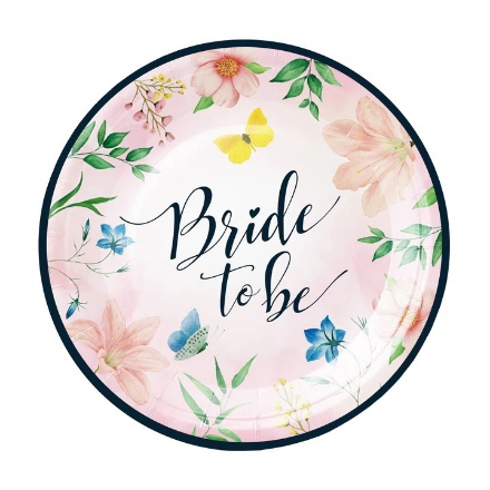Obrázek Papírové talíře - Bride to be, květy 18 cm - 6 ks