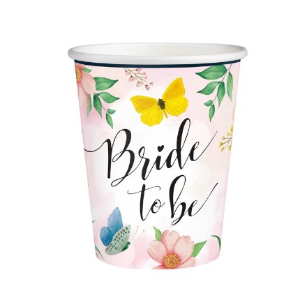 Obrázok z Papierové kelímky Bride to be, kvety - 6 ks 220ml