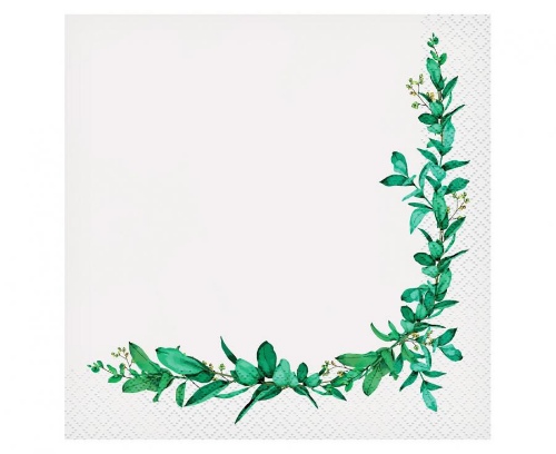 Levně Ubrousky bílé se zelenými lístky FSC 20 ks - 33 x 33 cm