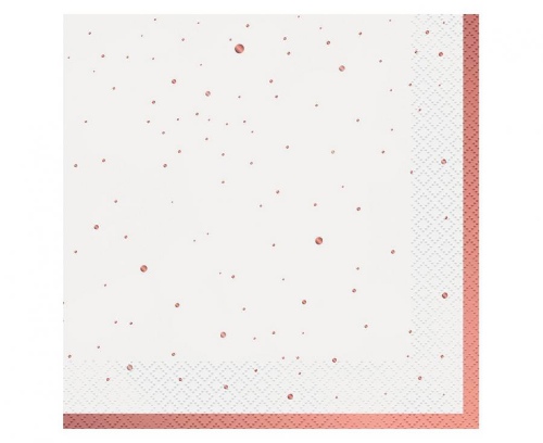 Levně Papírové ubrousky bílé s tečkami rosegold 20 ks - 33 x 33 cm
