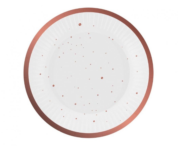 Obrázek z EKO Papírové talíře - bílé s rosegold tečkami 18 cm - 6 ks 