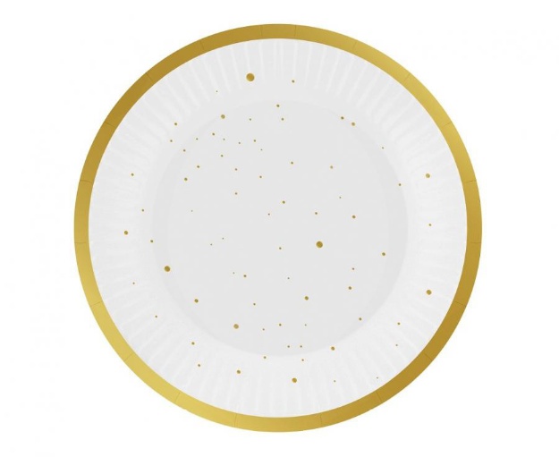 Obrázek z EKO Papírové talíře - bílé se zlatými tečkami 18 cm - 6 ks 