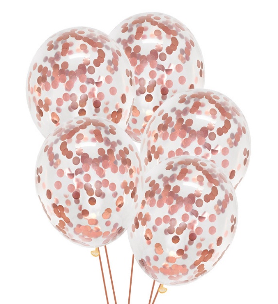 Obrázek z Průhledné balonky se RoseGold konfetami, 30 cm - 5 ks 