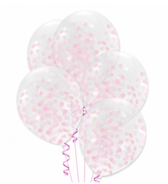 Obrázek z Průhledné balonky se světle růžovými konfetami, 30 cm - 5 ks 