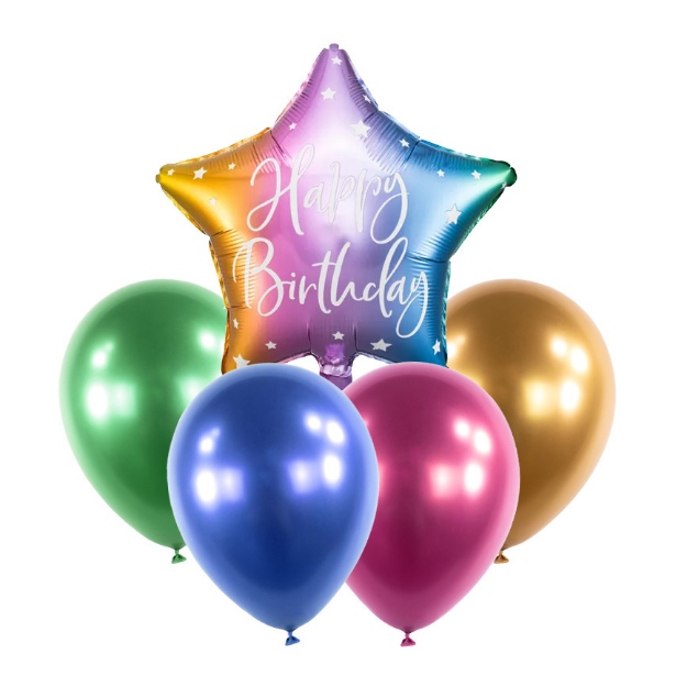 Obrázok z Balónový set Happy Birthday Dúhový - 5 ks
