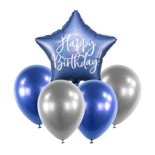Levně Balónkový set Happy Birthday Modrý - 5 ks