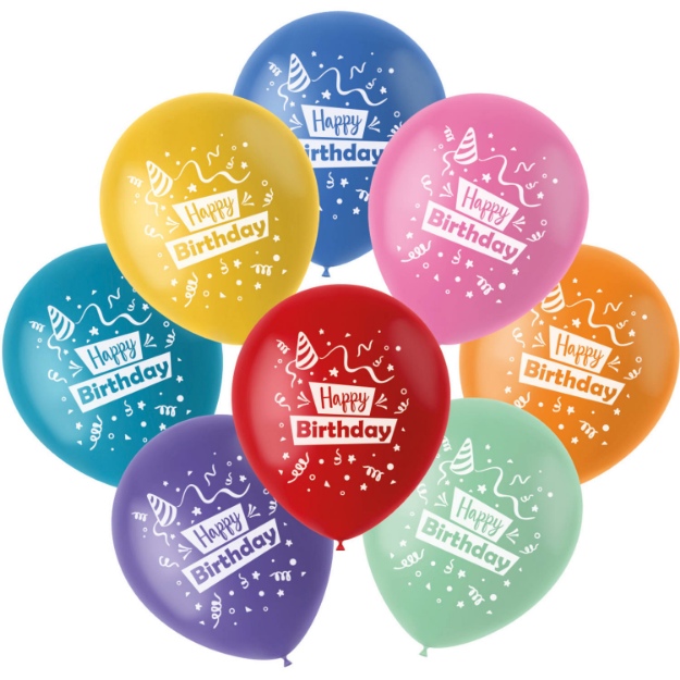 Obrázek z Latexové balonky Happy Birthday - Oslava  8 ks, 23 cm 