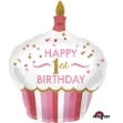 Obrázok z Fóliový balónek holografický ružový muffin - Happy 1st Birthday, 73 x 91cm