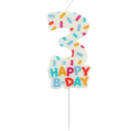 Picture of Dortová svíčka číslo 3 - Happy B-day 7 cm