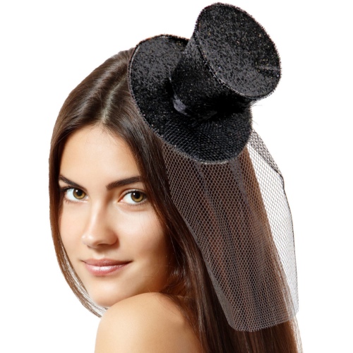 Levně Čelenka - glitrovaný klobouk se závojem