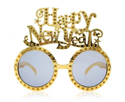 Levně Plastové brýle kulaté - zlaté - Happy New Year