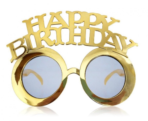 Levně Kulaté plastové brýle - zlaté Happy Birthday