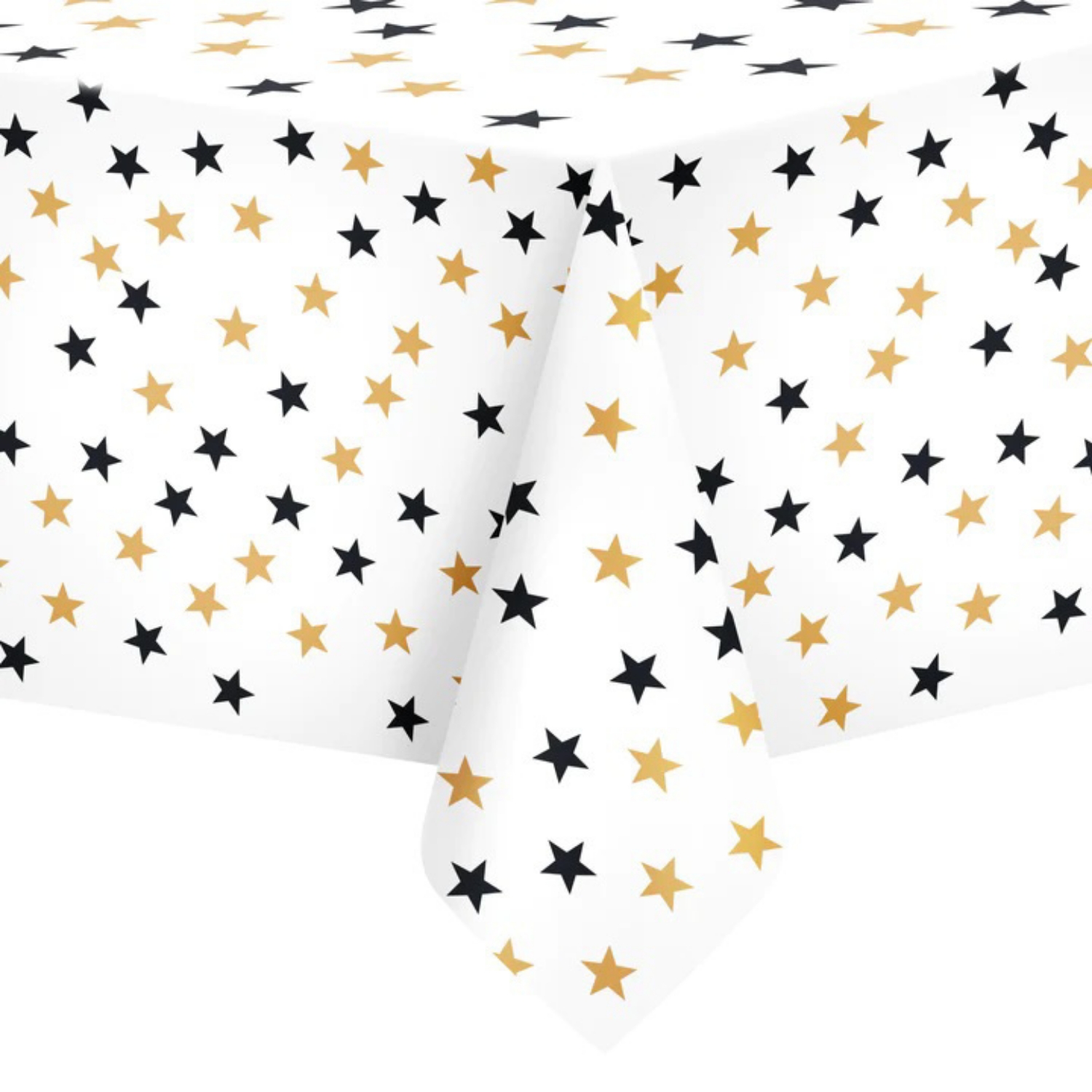 Plastový ubrus Zlaté a černé hvězdy, 137 x 274 cm
