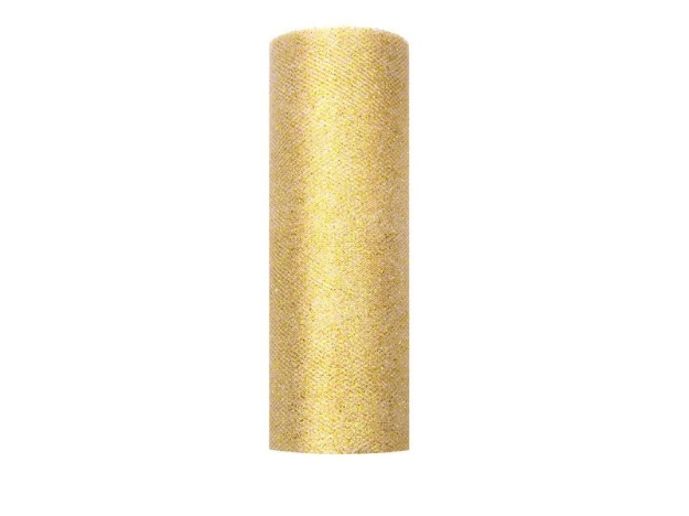 Obrázek z Tyl úzký zlatý s glitrem 15 cm x 9 m 