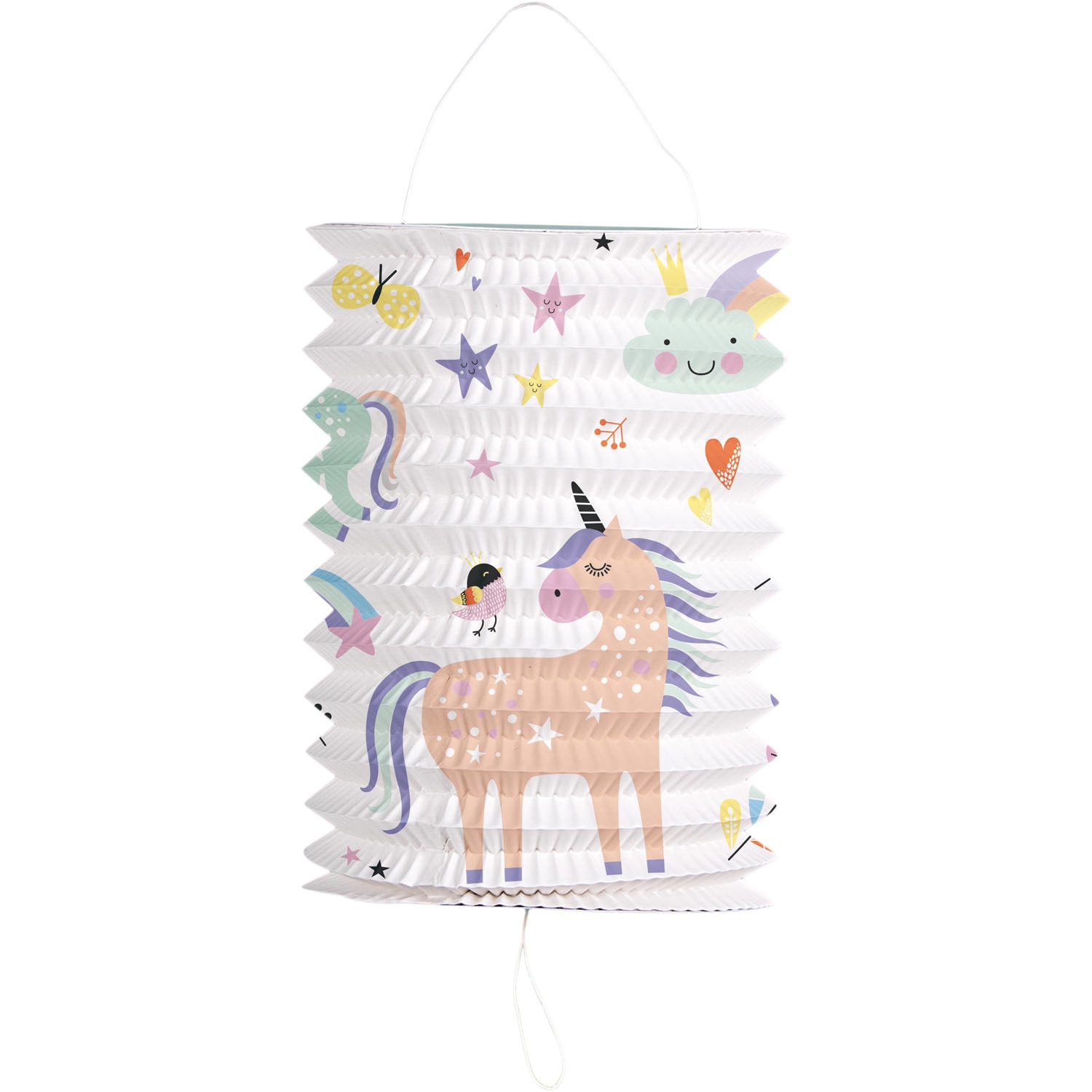 Levně Závěsný lampion válec pastelový jednorožec - 16 cm