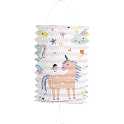 Levně Závěsný lampion válec pastelový jednorožec - 16 cm