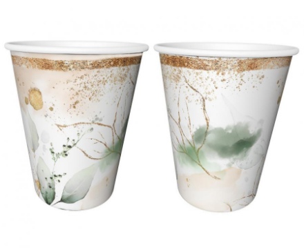 Obrázek Papírové kelímky s lístky a ornamenty 240 ml - 6 ks