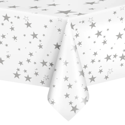 Picture of Plastic Tablecloth Silver Stars, 137 x 274 cm