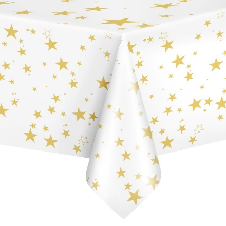 Picture of Plastic Tablecloth Golden Stars, 137 x 274 cm
