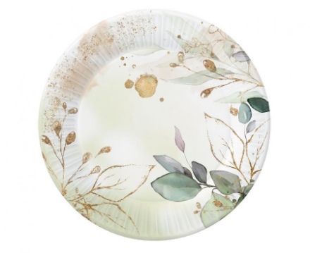 Obrázek Papírové talíře - s lístky a ornamenty 18 cm - 6 ks