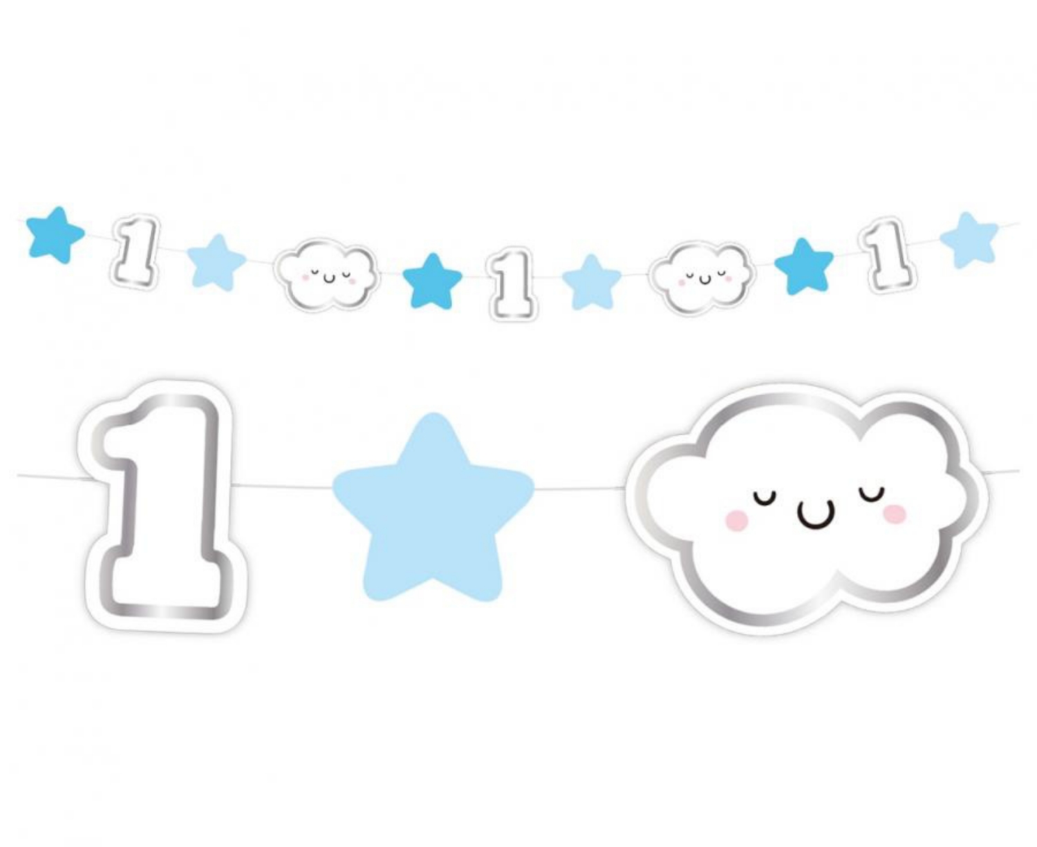 Girlanda 1. narozeniny kluk - obláčky a hvězdičky 120cm